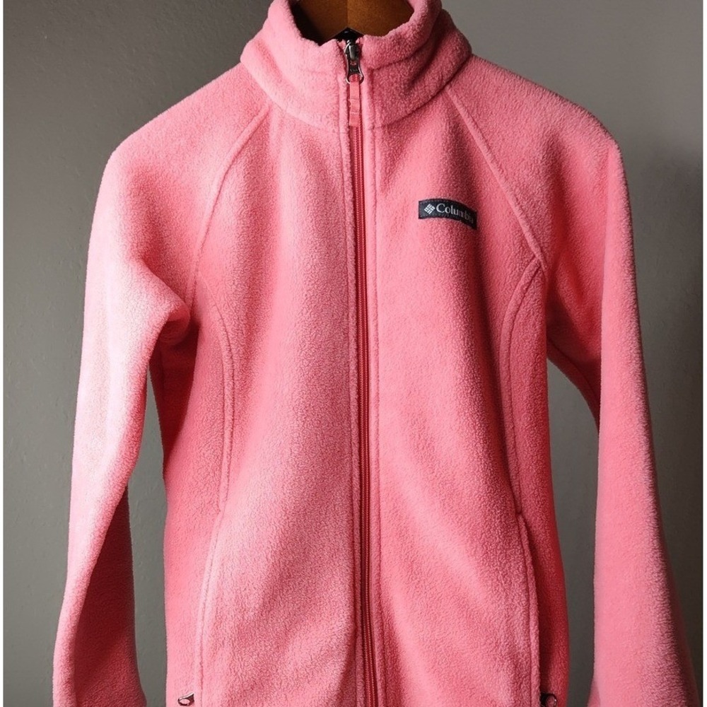Columbia Fleece Jacket Girls M 10/12 Pink Benton Springs Full Zip Mock Neck